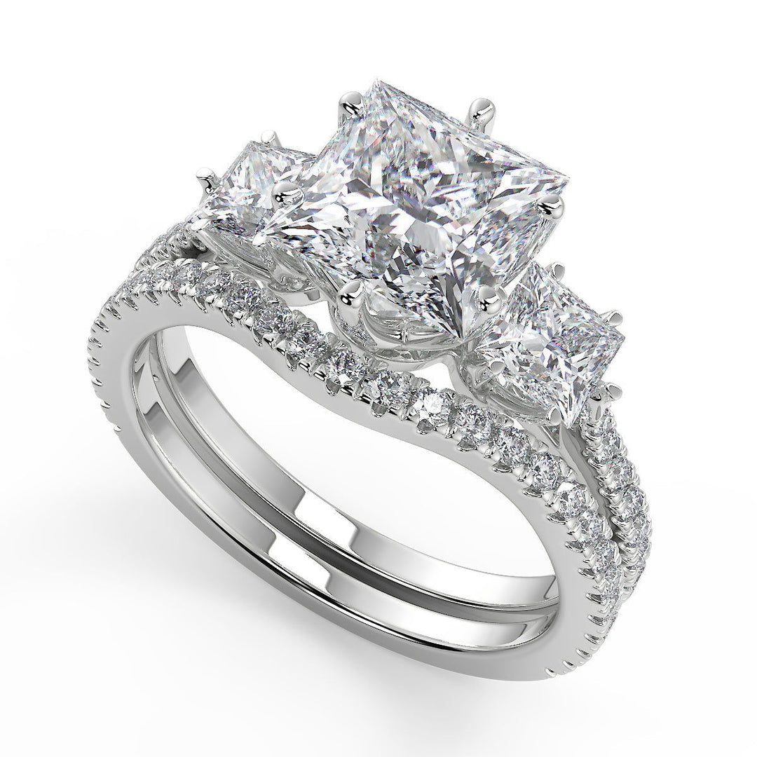Kaylee 3 Stone French Pave Princess Cut Diamond Engagement Ring - Nivetta