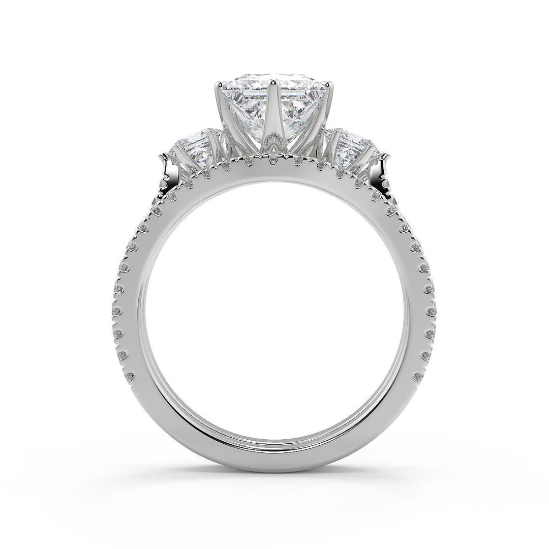 Kaylee 3 Stone French Pave Princess Cut Diamond Engagement Ring - Nivetta