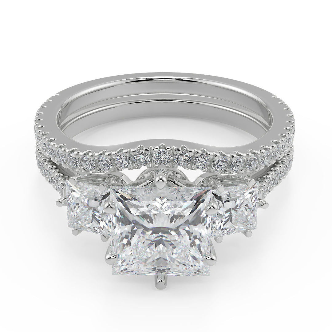 Kaylee 3 Stone French Pave Princess Cut Diamond Engagement Ring - Nivetta