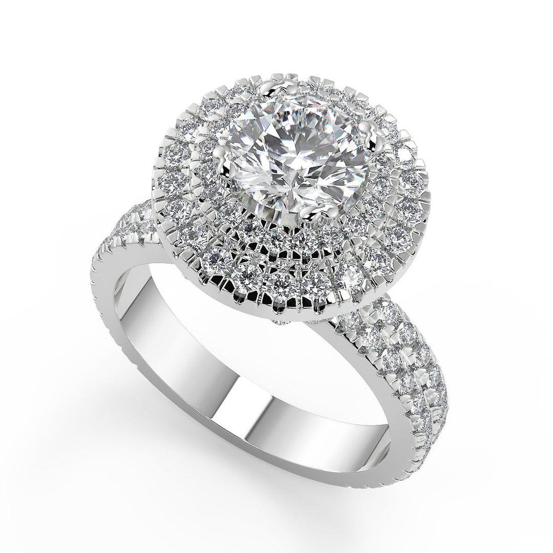 Kaylen Double Halo Pave Gala Round Cut Diamond Engagement Ring - Nivetta