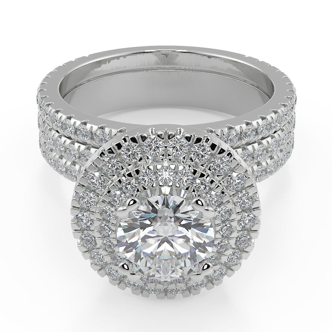 Kaylen Double Halo Pave Gala Round Cut Diamond Engagement Ring - Nivetta