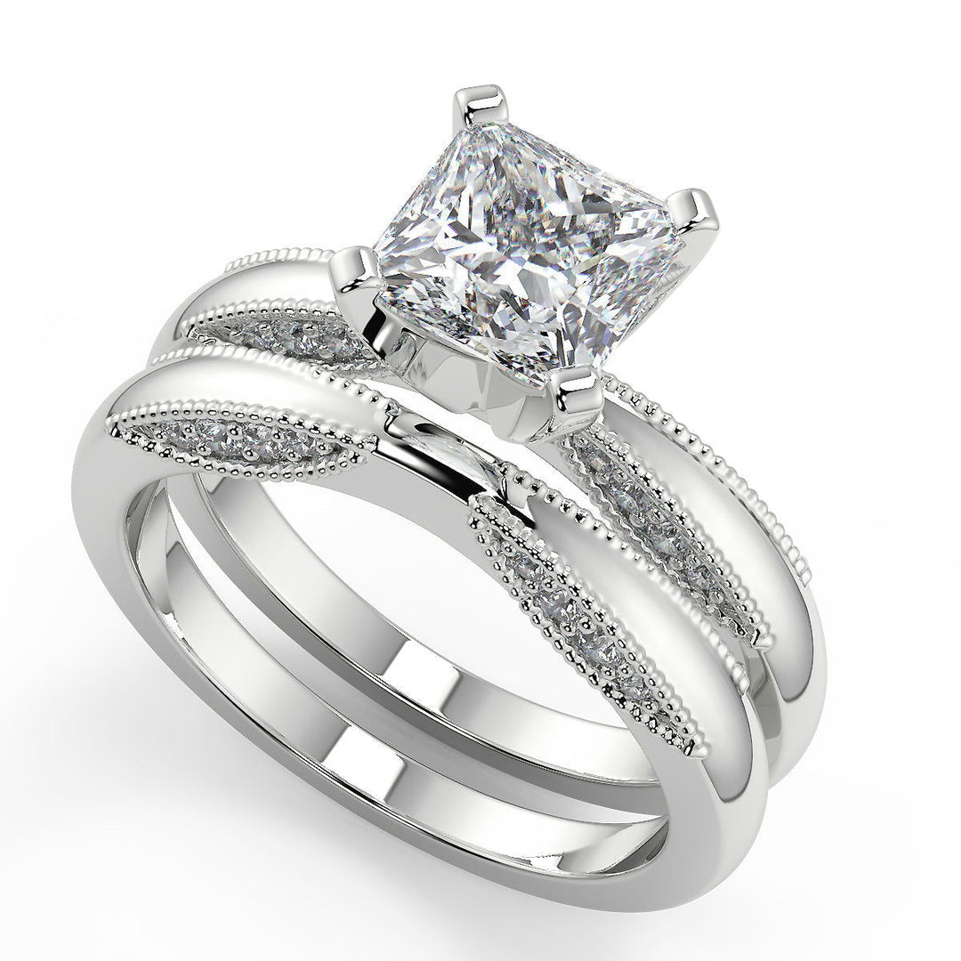 Khloe Milgrain 4 Prong Princess Cut Diamond Engagement Ring - Nivetta