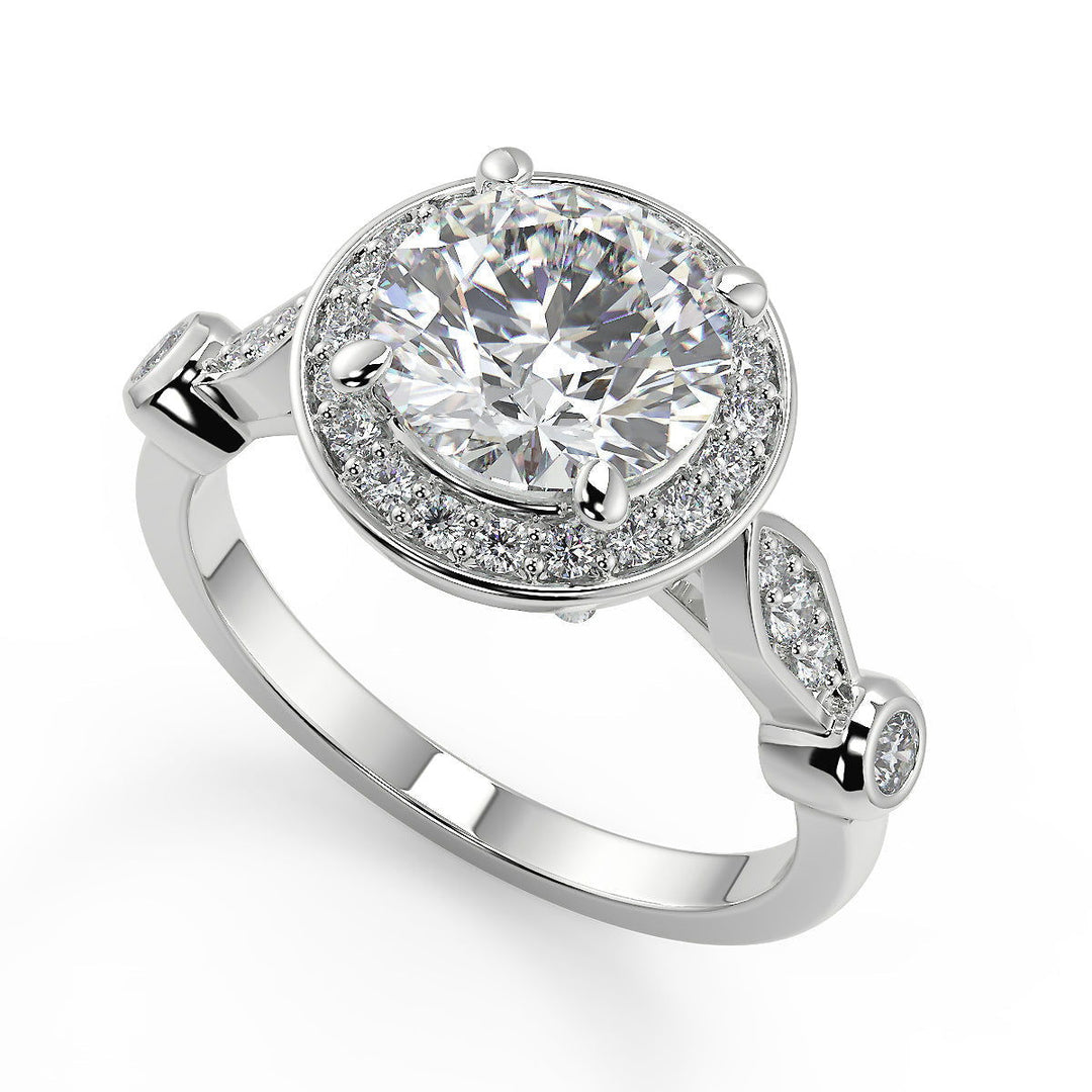 Kianna Halo Pave Set Round Cut Diamond Engagement Ring - Nivetta