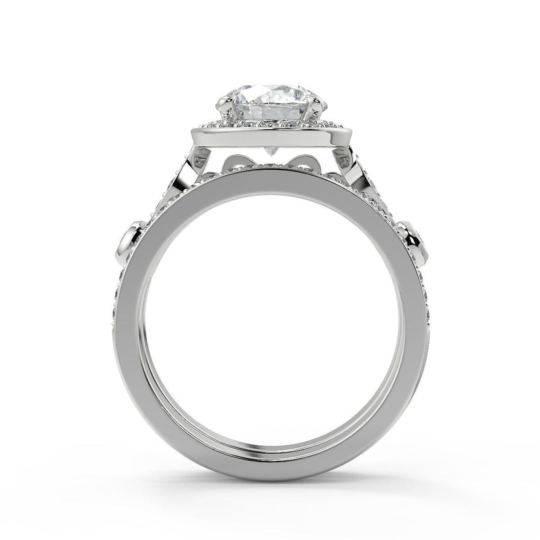 Kianna Halo Pave Set Round Cut Diamond Engagement Ring - Nivetta