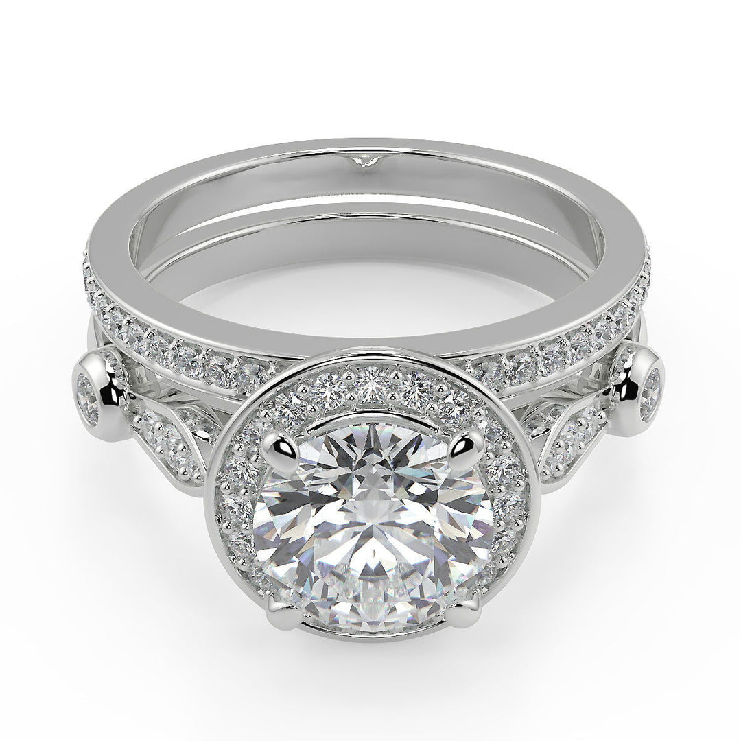 Kianna Halo Pave Set Round Cut Diamond Engagement Ring - Nivetta