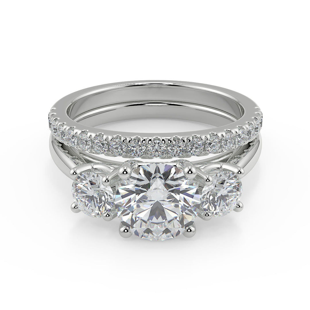 Kristin 3 Stone Solitaire Round Cut Diamond Engagement Ring - Nivetta