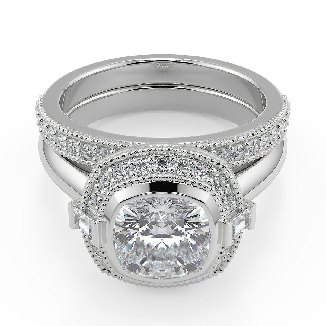 Kylee Halo Bezel Set Cushion Cut Diamond Engagement Ring - Nivetta