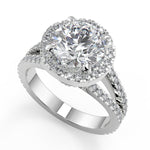 Load image into Gallery viewer, Kylie Halo Pave Split Shank Round Cut Diamond Engagement Ring - Nivetta