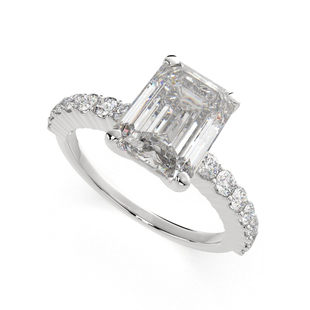 Lavinia Emerald Cut Side Stone 4 Prong Engagement Ring Setting - Nivetta