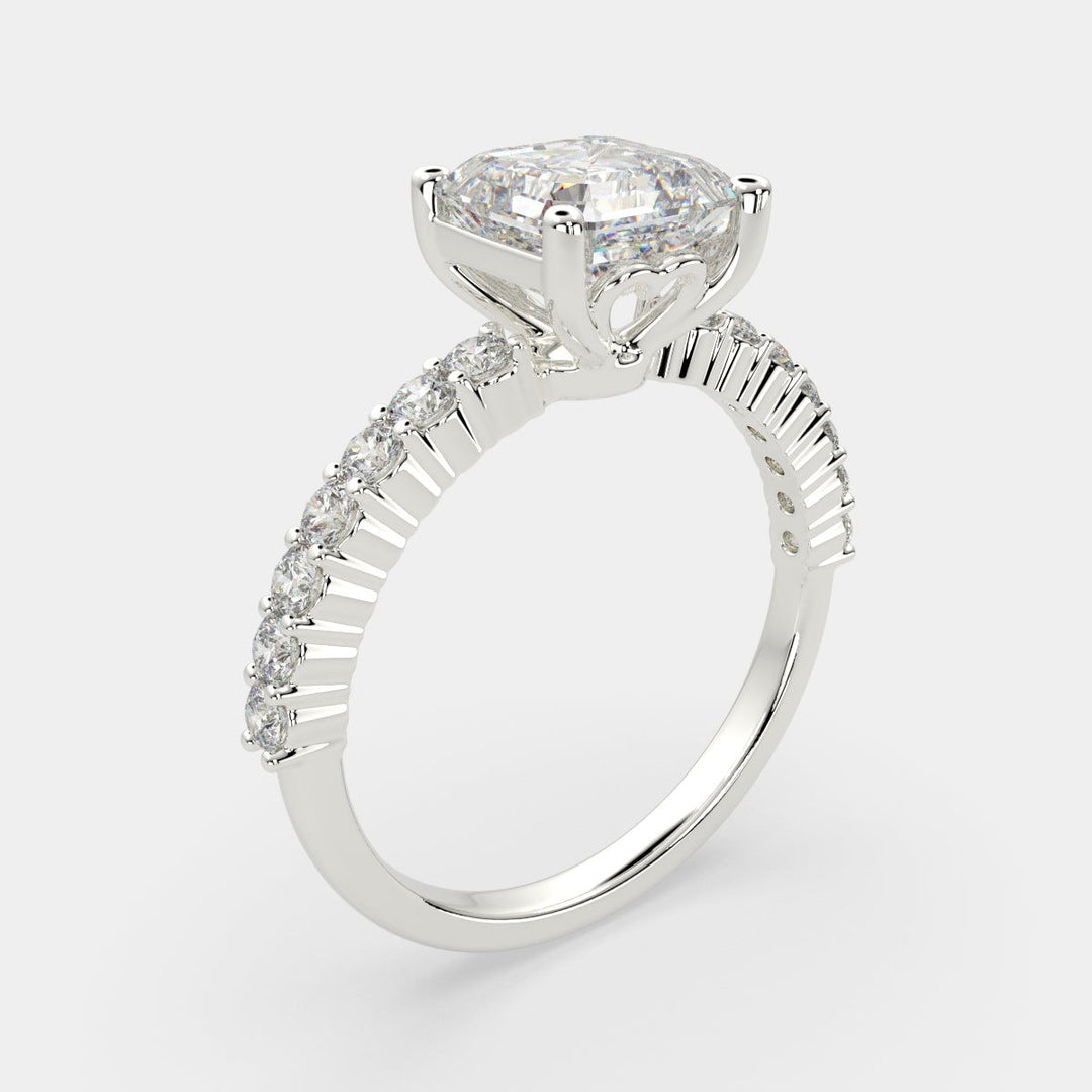 Lavinia Emerald Cut Side Stone 4 Prong Engagement Ring Setting - Nivetta