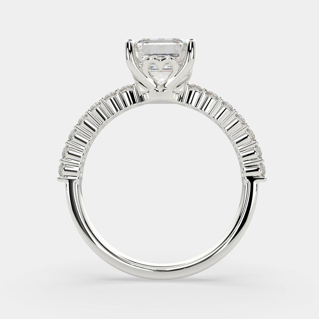 Lavinia Emerald Cut Side Stone 4 Prong Engagement Ring Setting - Nivetta