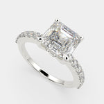Load image into Gallery viewer, Lavinia Emerald Cut Side Stone 4 Prong Engagement Ring Setting - Nivetta