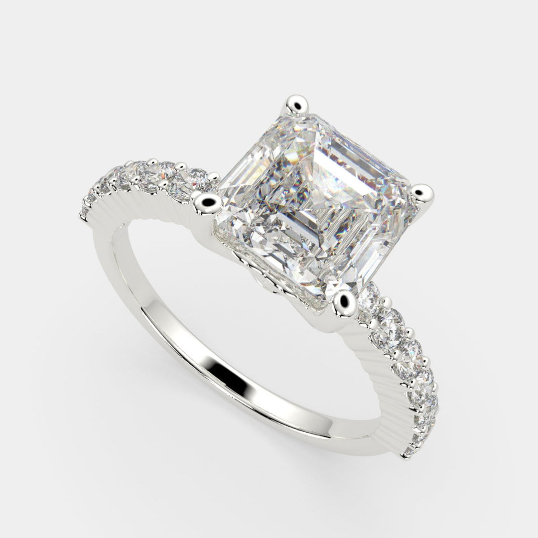 Lavinia Emerald Cut Side Stone 4 Prong Engagement Ring Setting - Nivetta