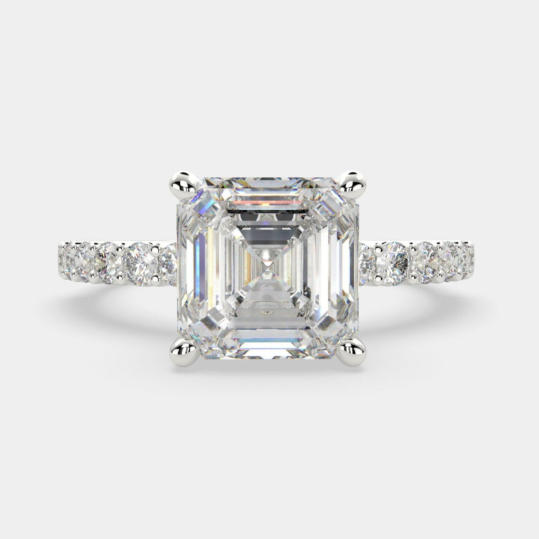 Lavinia Emerald Cut Side Stone 4 Prong Engagement Ring Setting - Nivetta