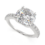 Load image into Gallery viewer, Lavinia Round Cut Side Stone 4 Prong Engagement Ring Setting - Nivetta