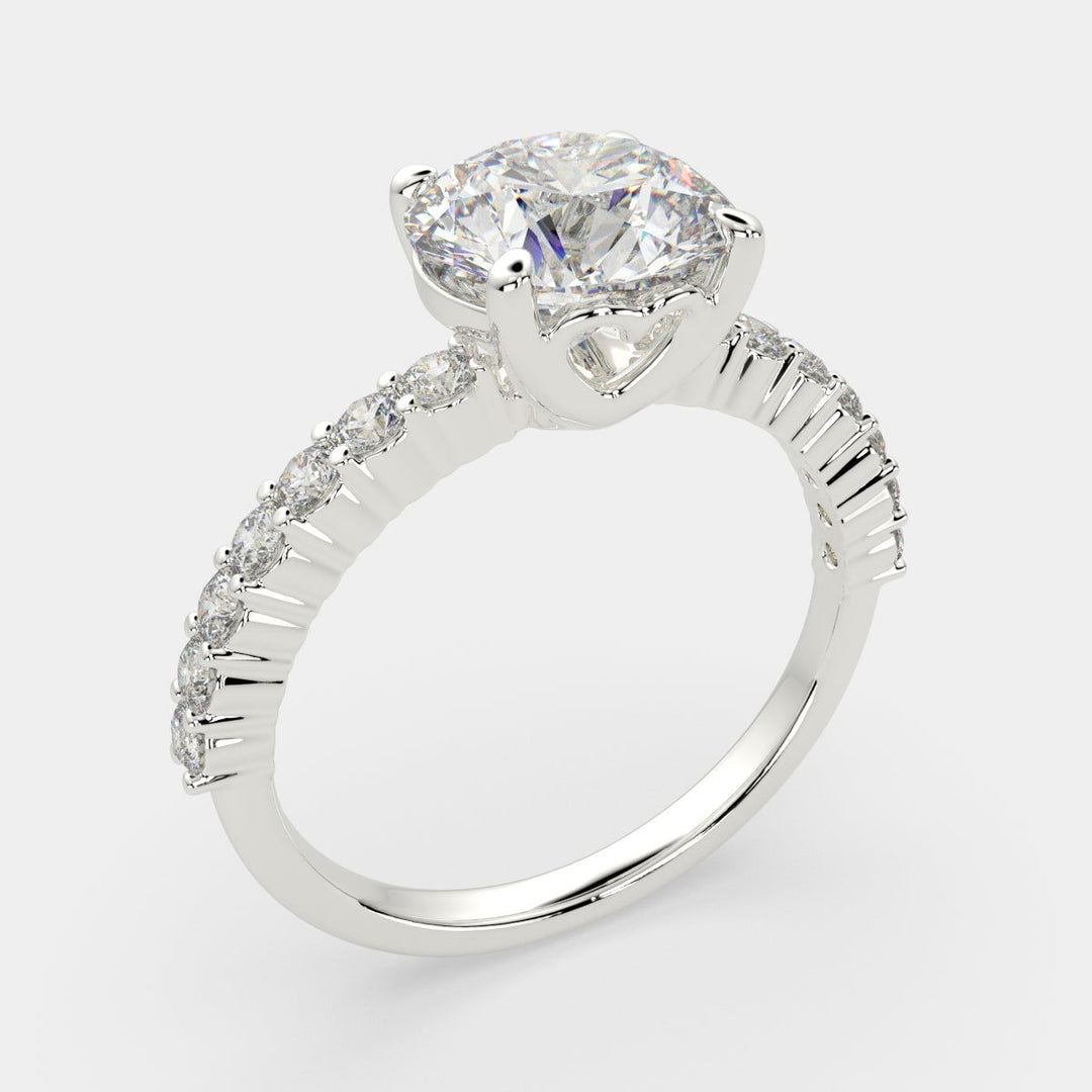 Lavinia Round Cut Side Stone 4 Prong Engagement Ring Setting - Nivetta