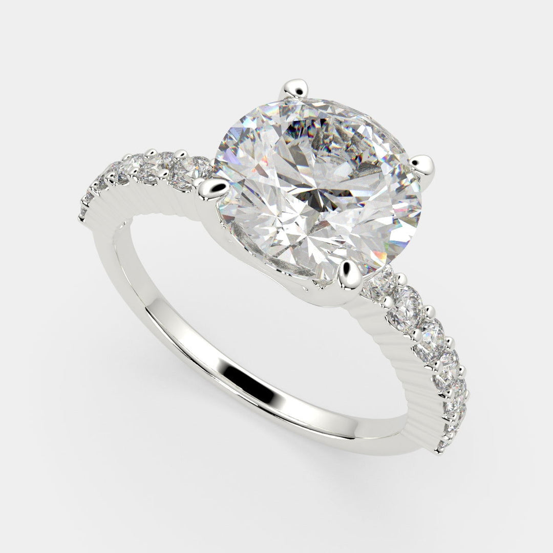 Lavinia Round Cut Side Stone 4 Prong Engagement Ring Setting - Nivetta