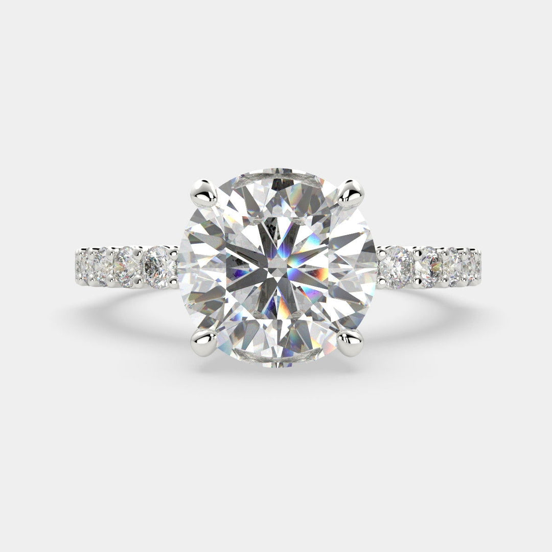 Lavinia Round Cut Side Stone 4 Prong Engagement Ring Setting - Nivetta