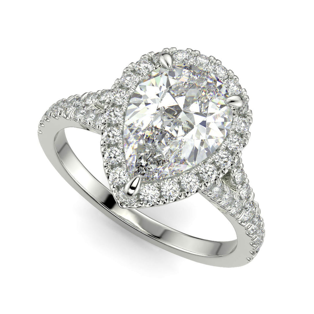 Luciana Pear Cut Pave Halo Split Shank Claw Set Engagement Ring - Nivetta
