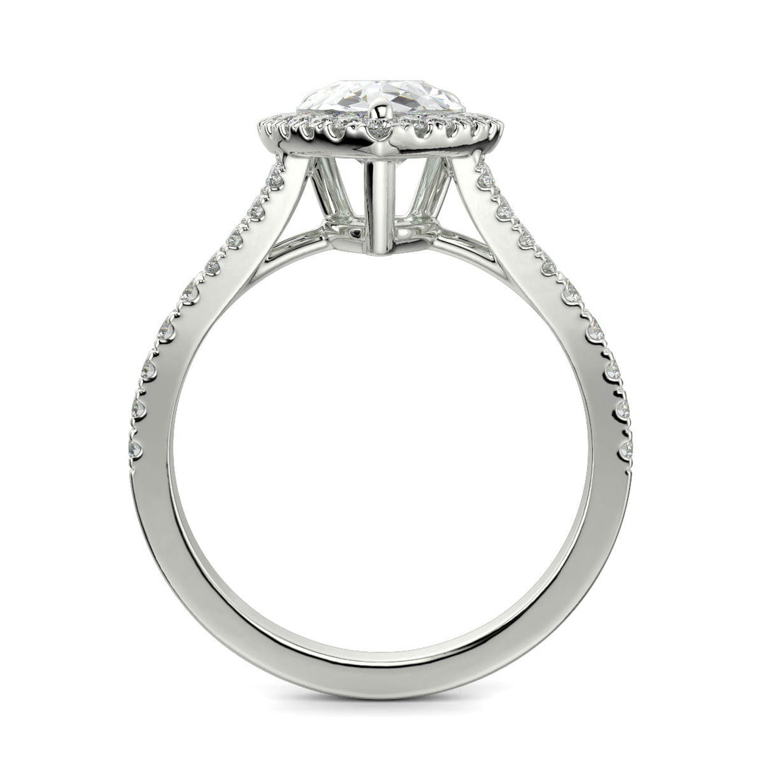 Luciana Pear Cut Pave Halo Split Shank Claw Set Engagement Ring - Nivetta