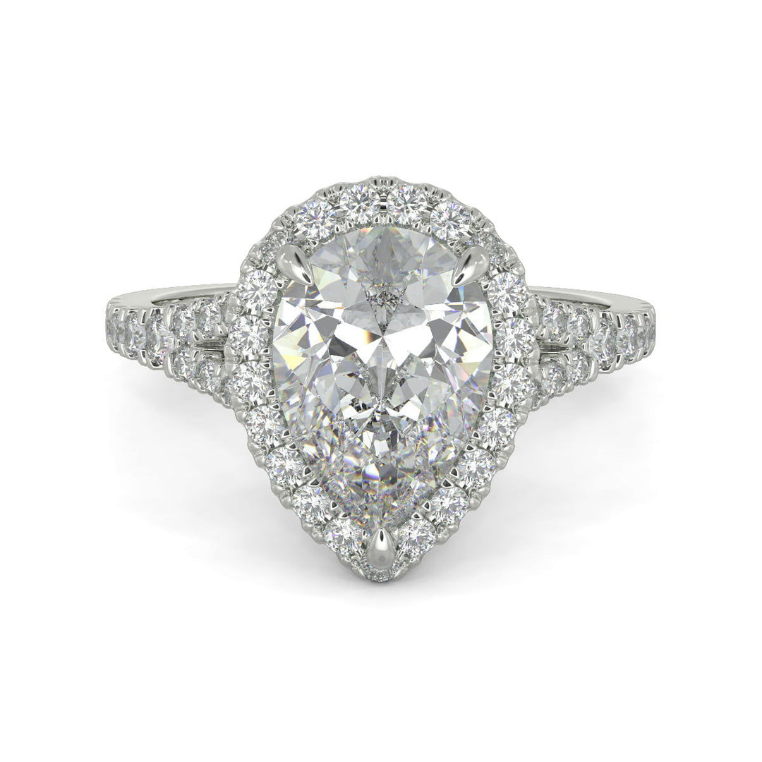 Luciana Pear Cut Pave Halo Split Shank Claw Set Engagement Ring - Nivetta