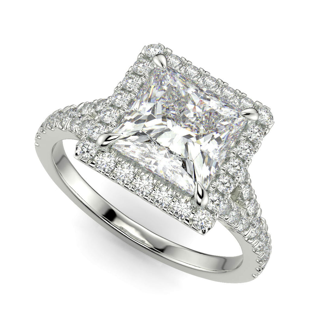 Luciana Princess Cut Pave Halo Split Shank Claw Set Ring - Nivetta