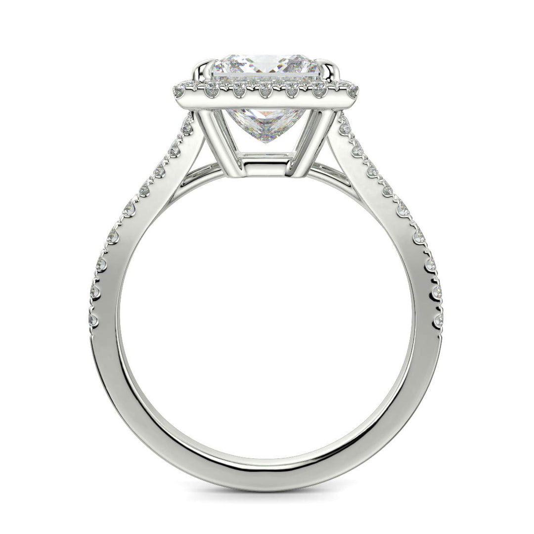 Luciana Princess Cut Pave Halo Split Shank Claw Set Ring - Nivetta