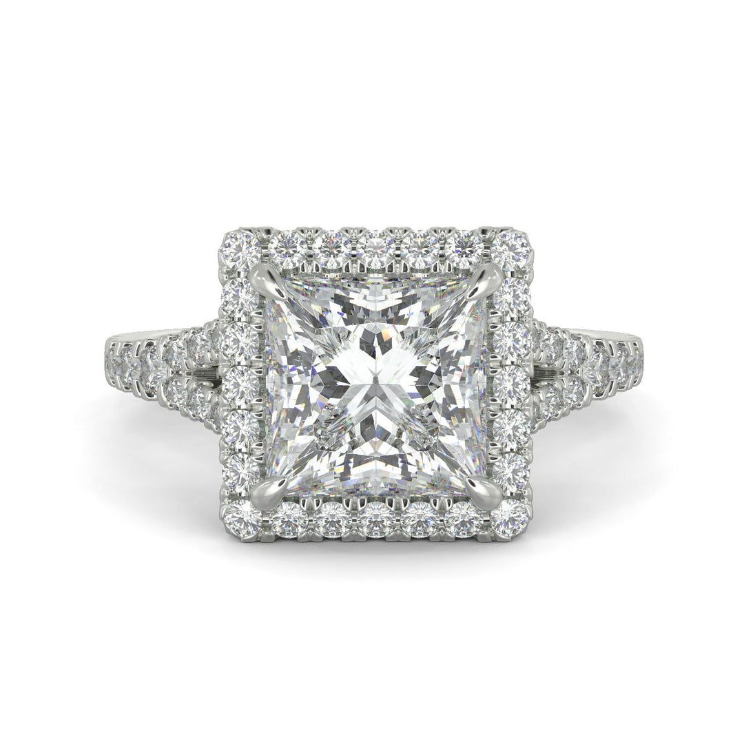 Luciana Princess Cut Pave Halo Split Shank Claw Set Ring - Nivetta