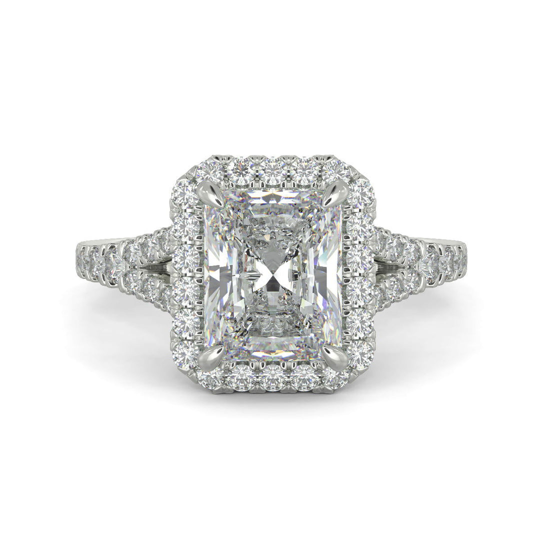 Luciana Radiant Cut Halo Split Shank Claw Set Engagement Ring - Nivetta