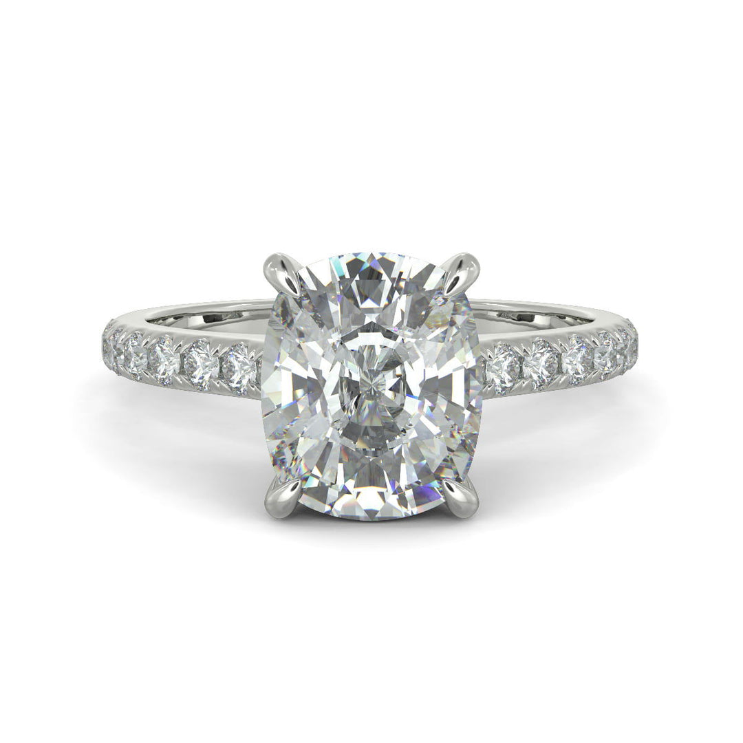 Madeline Cushion Cut Pave Hidden Halo 4 Prong Claw Set Engagement Ring Setting - Nivetta