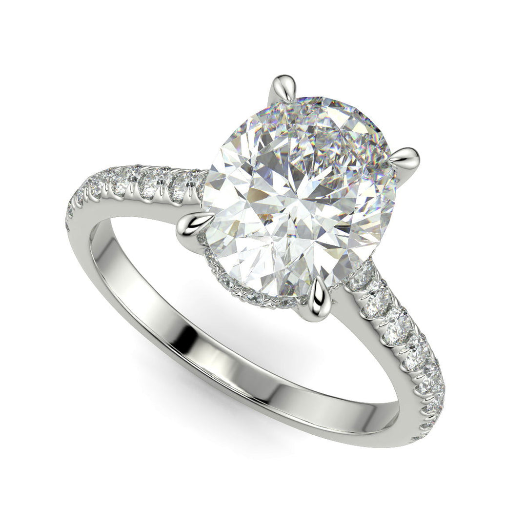 Madeline Oval Cut Pave Hidden Halo 4 Prong Claw Set Engagement Ring Setting - Nivetta