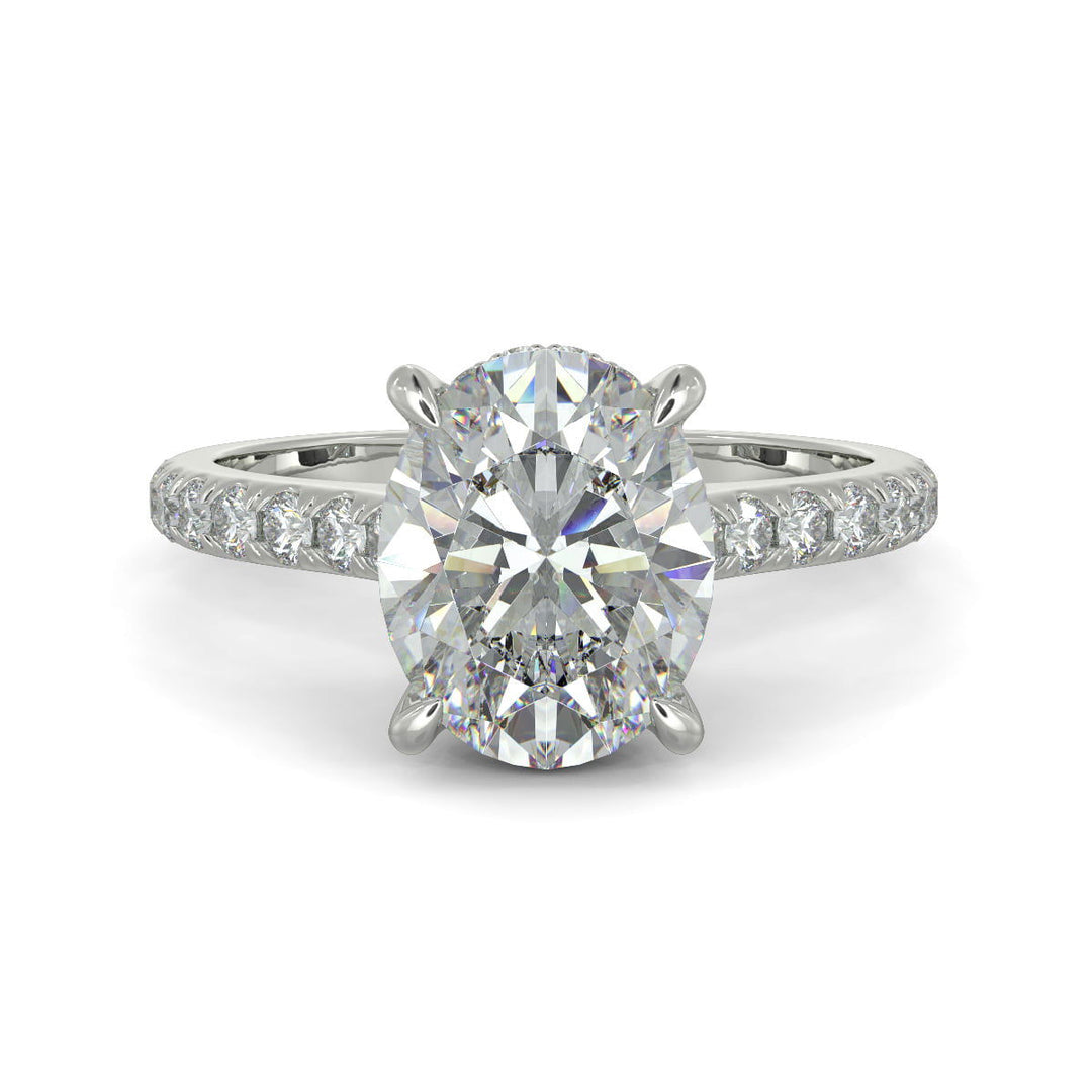 Madeline Oval Cut Pave Hidden Halo 4 Prong Claw Set Engagement Ring Setting - Nivetta
