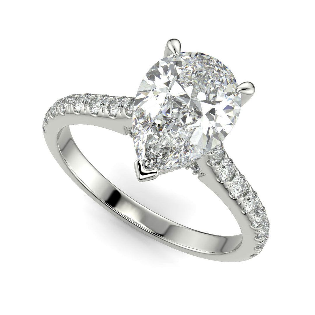 Madeline Pear Cut Pave Hidden Halo 4 Prong Claw Set Engagement Ring Setting - Nivetta