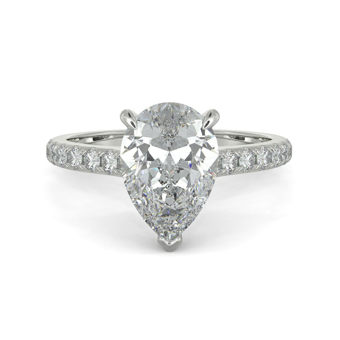 Madeline Pear Cut Pave Hidden Halo 4 Prong Claw Set Engagement Ring Setting - Nivetta