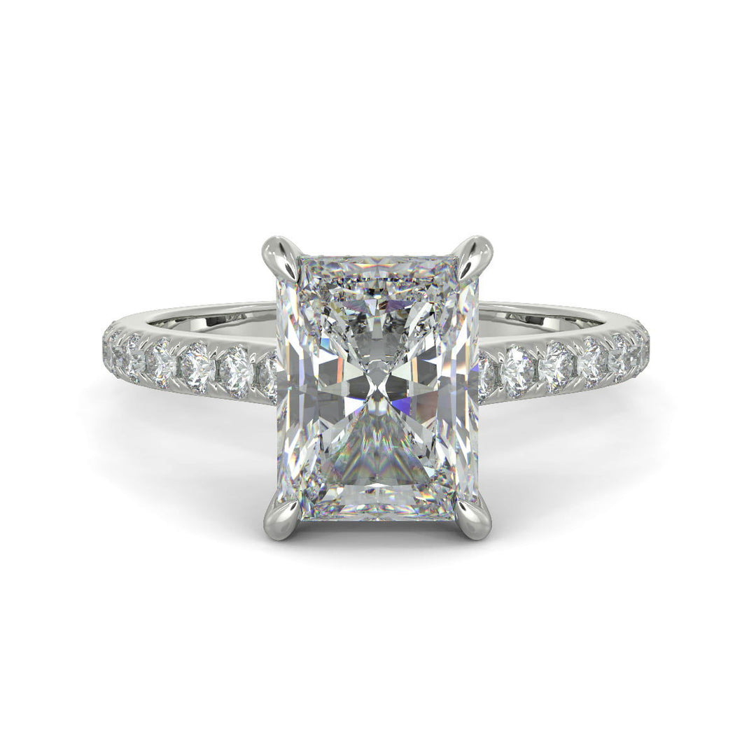 Madeline Radiant Cut Pave Hidden Halo 4 Prong Claw Set Engagement Ring Setting - Nivetta