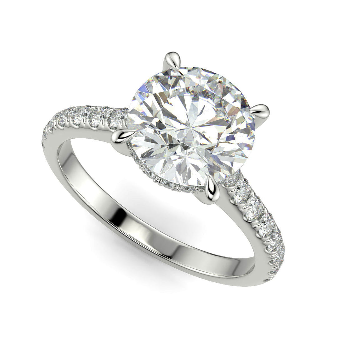 Madeline Round Cut Pave Hidden Halo 4 Prong Claw Set Engagement Ring Setting - Nivetta