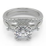 Load image into Gallery viewer, Maggie Baguette Accents 3 Stone Round Cut Double Prong Ring - Nivetta