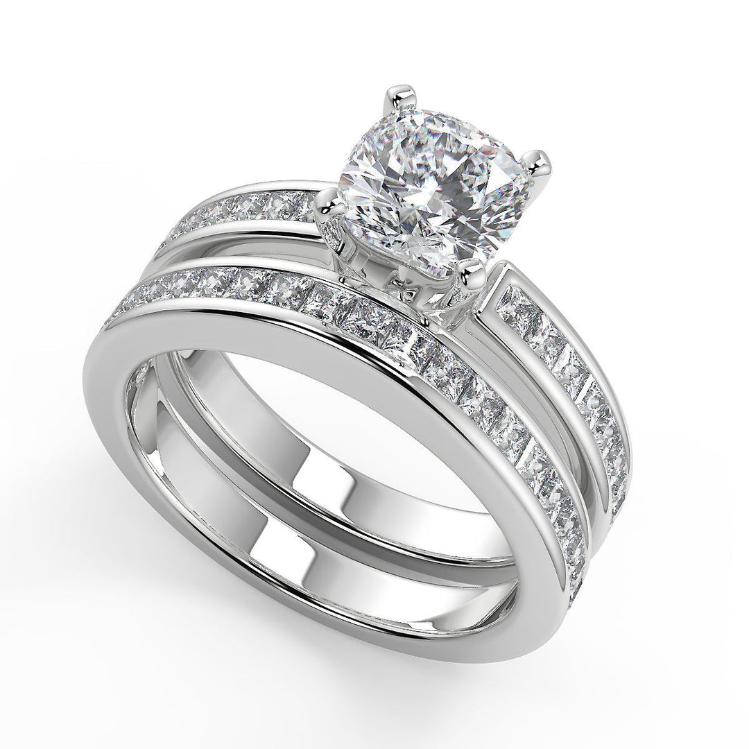 Melanie Channel Set 4 Prong Cushion Cut Diamond Engagement Ring - Nivetta
