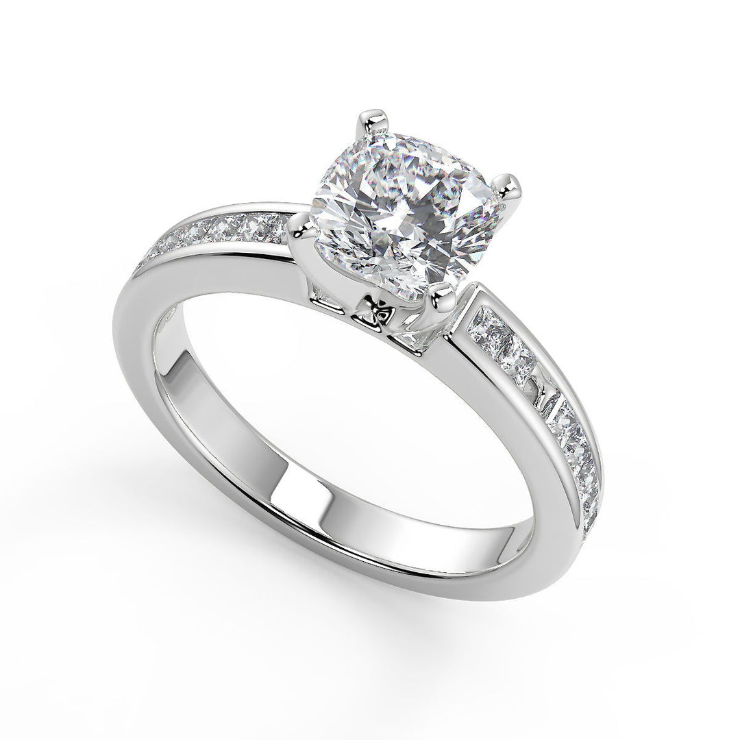 Melanie Channel Set 4 Prong Cushion Cut Diamond Engagement Ring - Nivetta