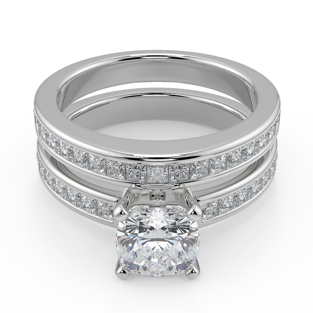 Melanie Channel Set 4 Prong Cushion Cut Diamond Engagement Ring - Nivetta