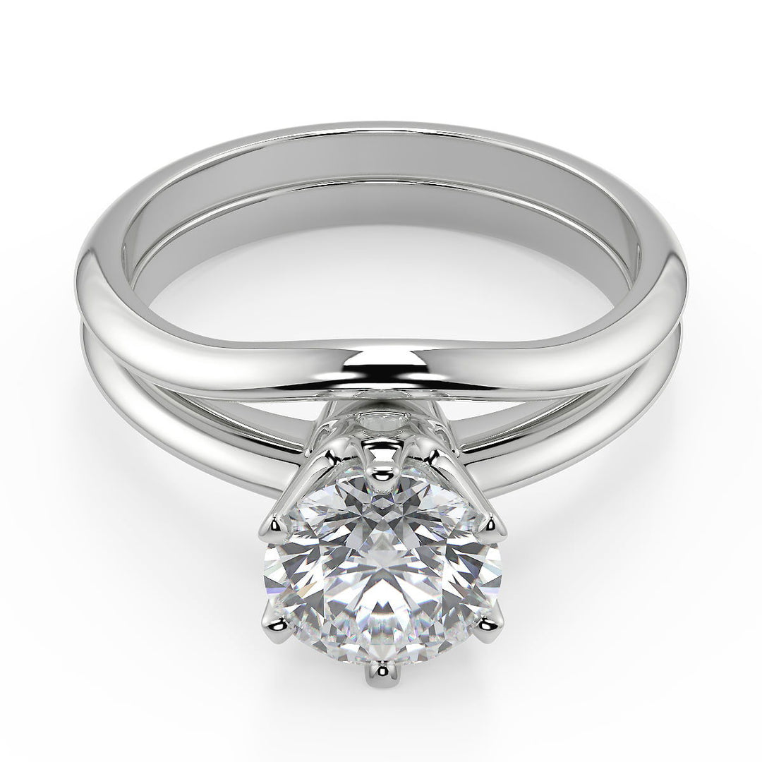 Melody 6 Prong Crown Round Cut Diamond Engagement Ring - Nivetta
