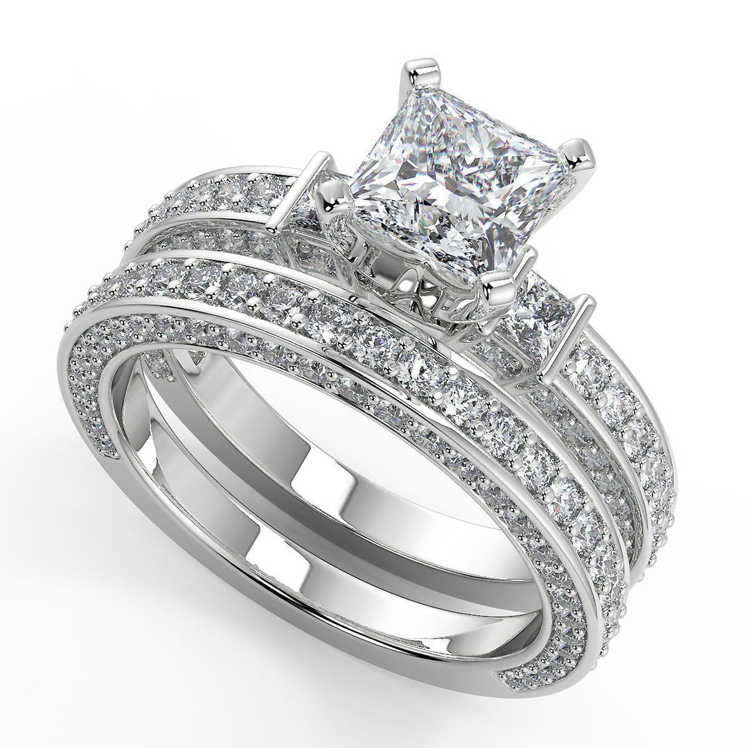 Miah Bar Set 3 Sided Pave Princess Cut Diamond Engagement Ring - Nivetta