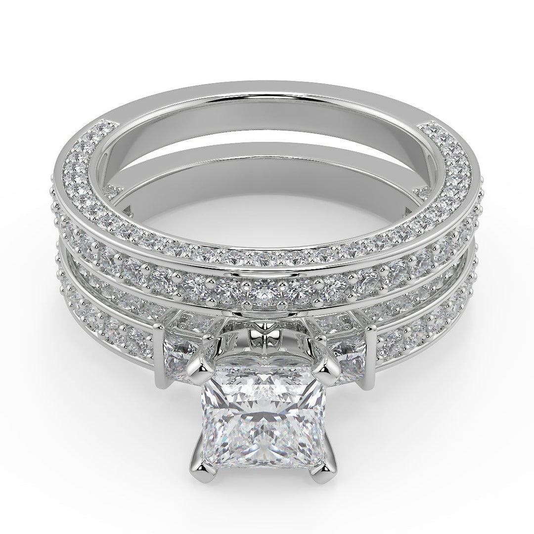 Miah Bar Set 3 Sided Pave Princess Cut Diamond Engagement Ring - Nivetta