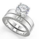 Load image into Gallery viewer, Micaela Hand Carved Milgrain Solitaire Round Cut Diamond Engagement Ring - Nivetta