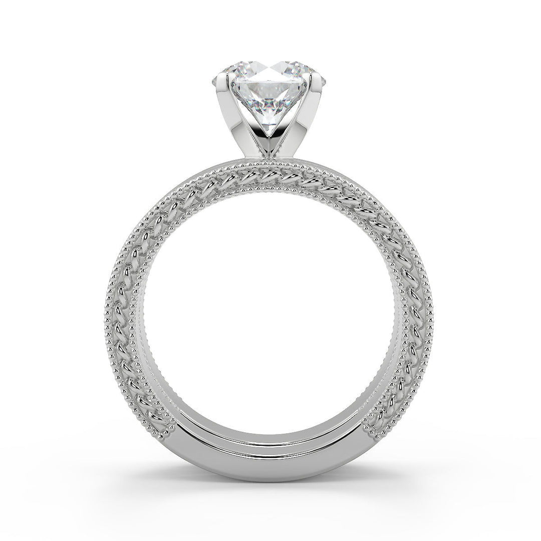Micaela Hand Carved Milgrain Solitaire Round Cut Diamond Engagement Ring - Nivetta