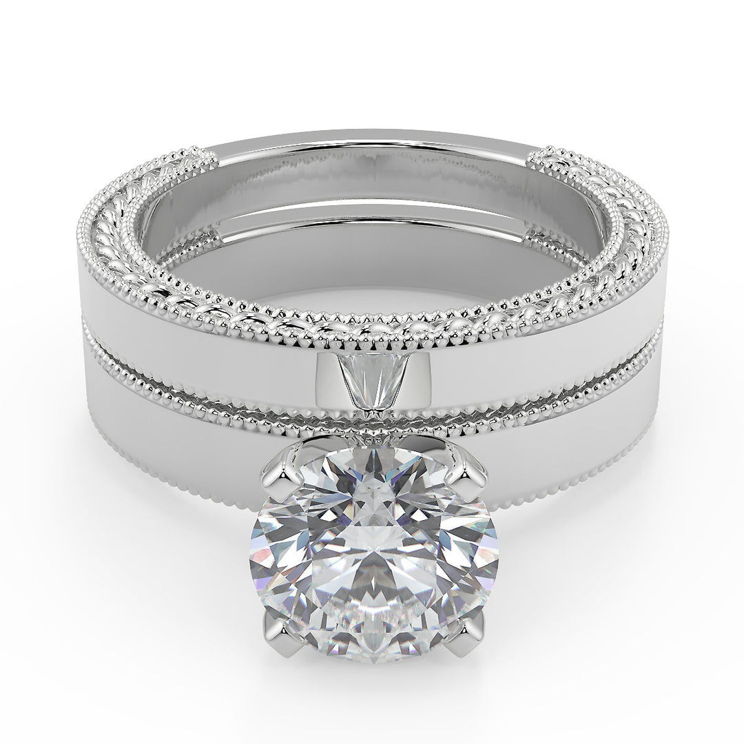 Micaela Hand Carved Milgrain Solitaire Round Cut Diamond Engagement Ring - Nivetta