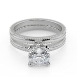 Load image into Gallery viewer, Milagros Milgrain Solitaire Cushion Cut Diamond Engagement Ring - Nivetta