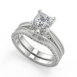 Load image into Gallery viewer, Miracle Hand Engraved 4 Prong Milgrain Solitaire Princess Cut Diamond Engagement Ring - Nivetta