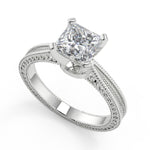 Load image into Gallery viewer, Miracle Hand Engraved 4 Prong Milgrain Solitaire Princess Cut Diamond Engagement Ring - Nivetta