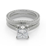Load image into Gallery viewer, Miracle Hand Engraved 4 Prong Milgrain Solitaire Princess Cut Diamond Engagement Ring - Nivetta